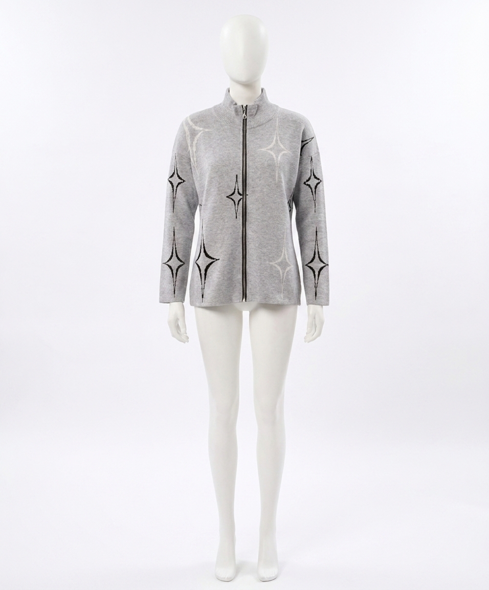 NEW FRENCH KYSS diamond zip up jacket in slate/multi